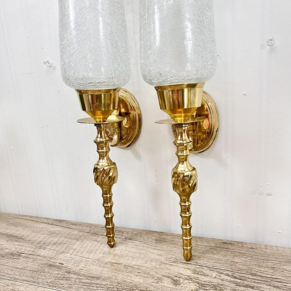 Vintage Brass Arm Wall Sconce Candle Holder Pair | Hollywood‎ Regency